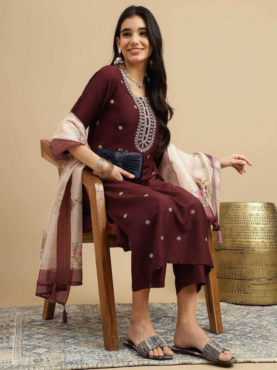 Rayon Cotton Embroidery Palazzo Suit - MYLUXURY LANE ENTERPRISE